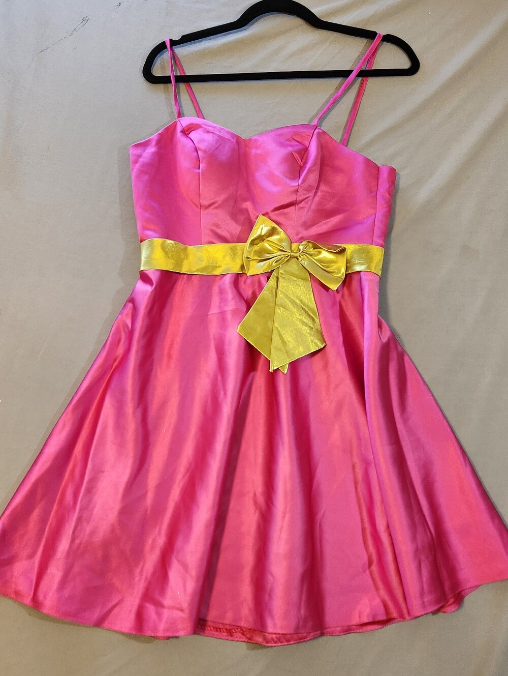 Pink Satin Party Dress with Gold Tone Bow - Picture 1 of 9